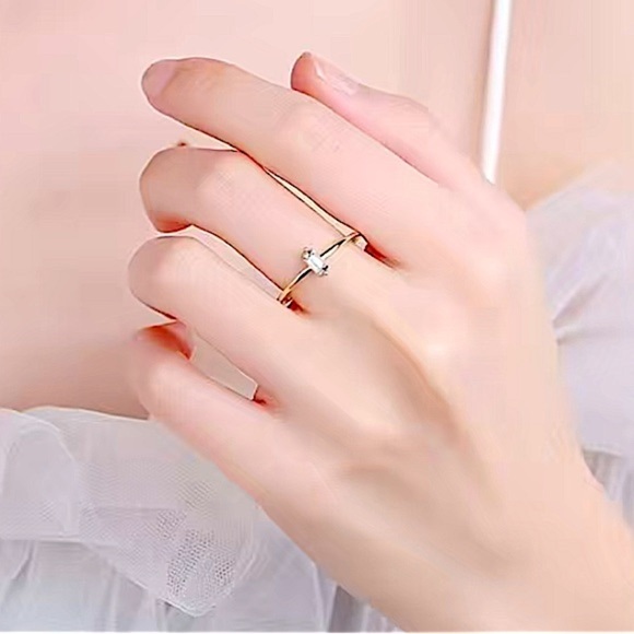 Gold Rectangular Cubic Zircon Ring Minimalist, Dainty Diamond - Picture 2 of 6